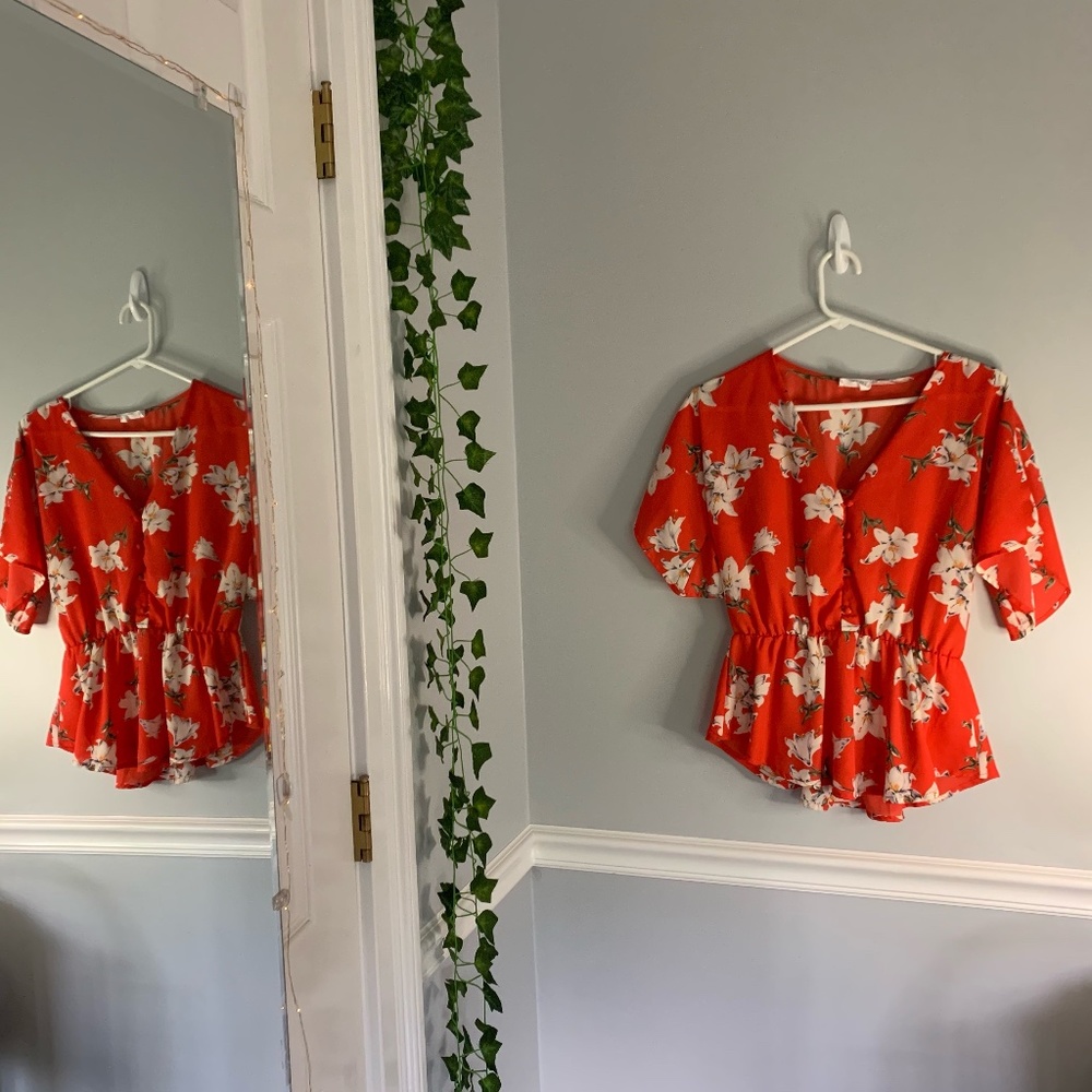 Sienna Sky - Orange Floral Blouse, Small